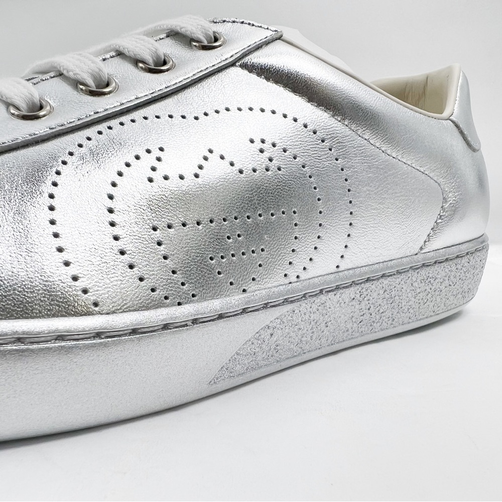 Gucci Ace Metallic Low-top Silver Sneakers 660266 - Picture 8 of 14
